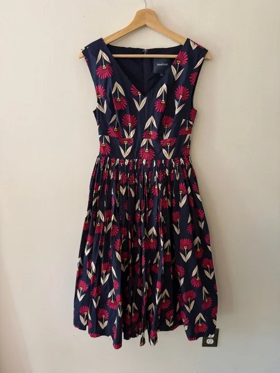 Modcloth Navy Midi Dress with Pink and Cream Floral Print - Picture 3 of 10